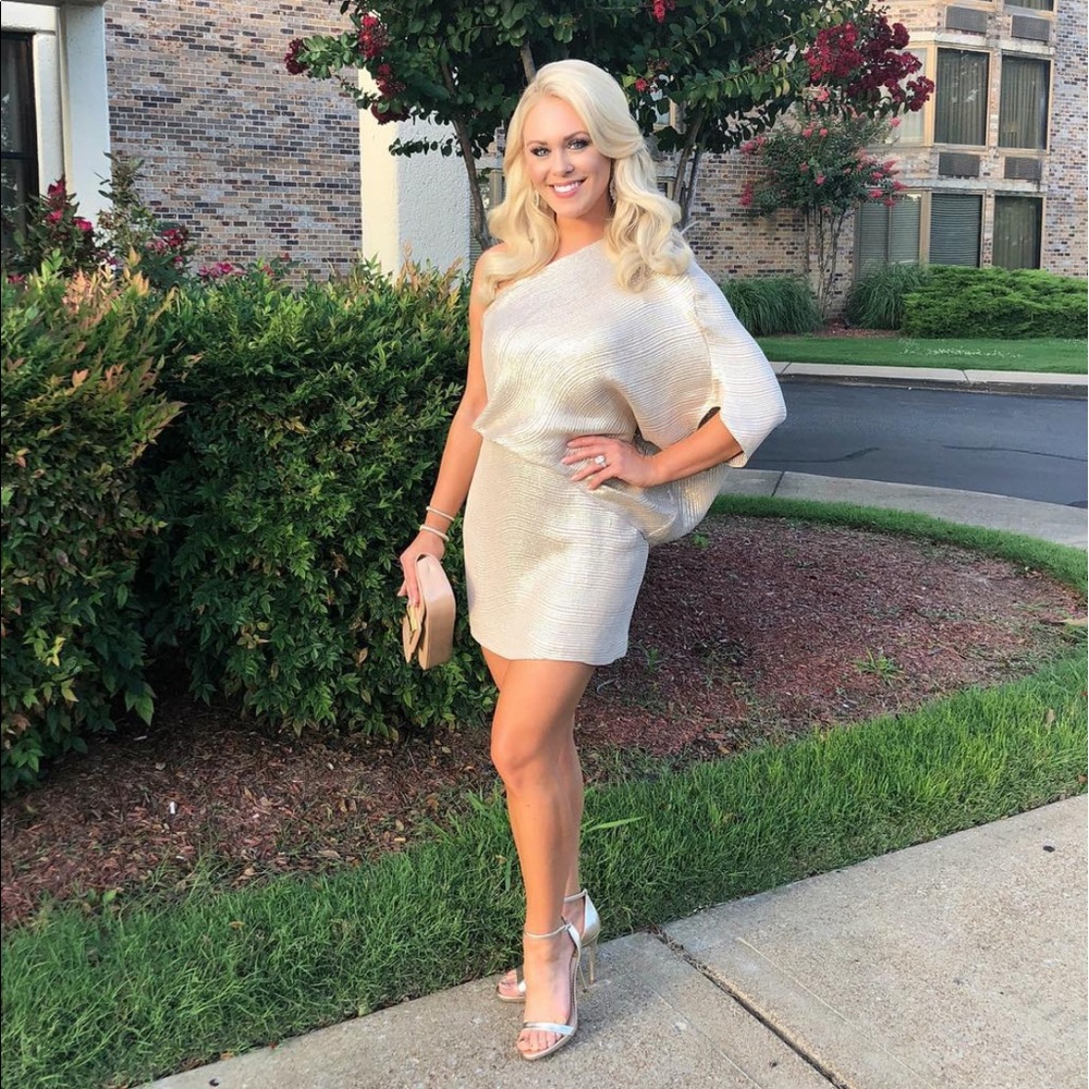 Halston One Shoulder Cocktail Dress, Champagne